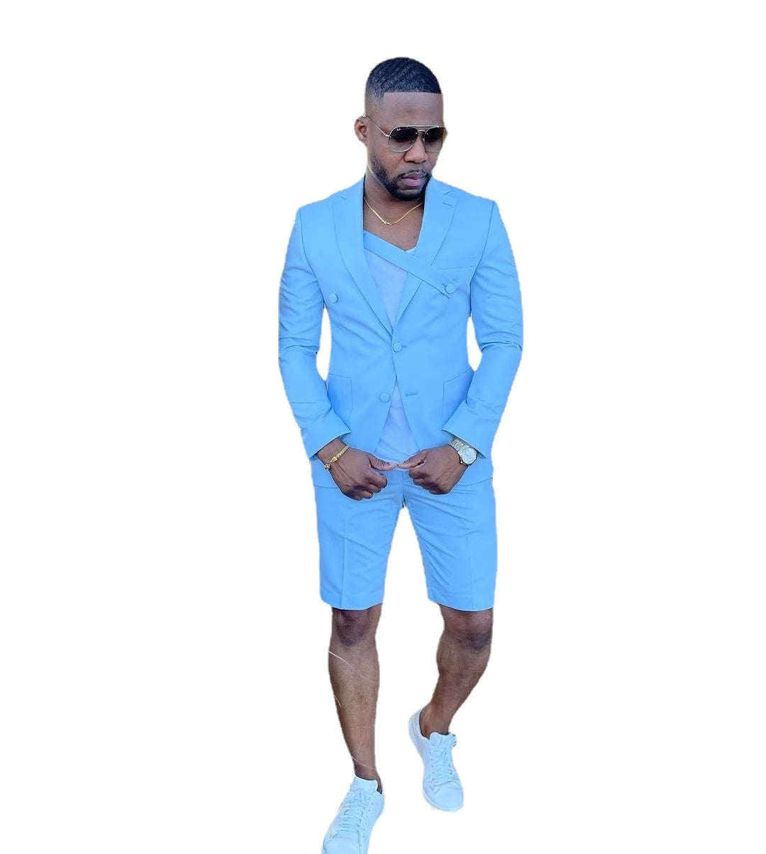 Trajes de hombre azul claro, esmoquin para novio, traje de boda, traje de padrino de boda, 2 piezas, blazer ajustado con pantalones cortos