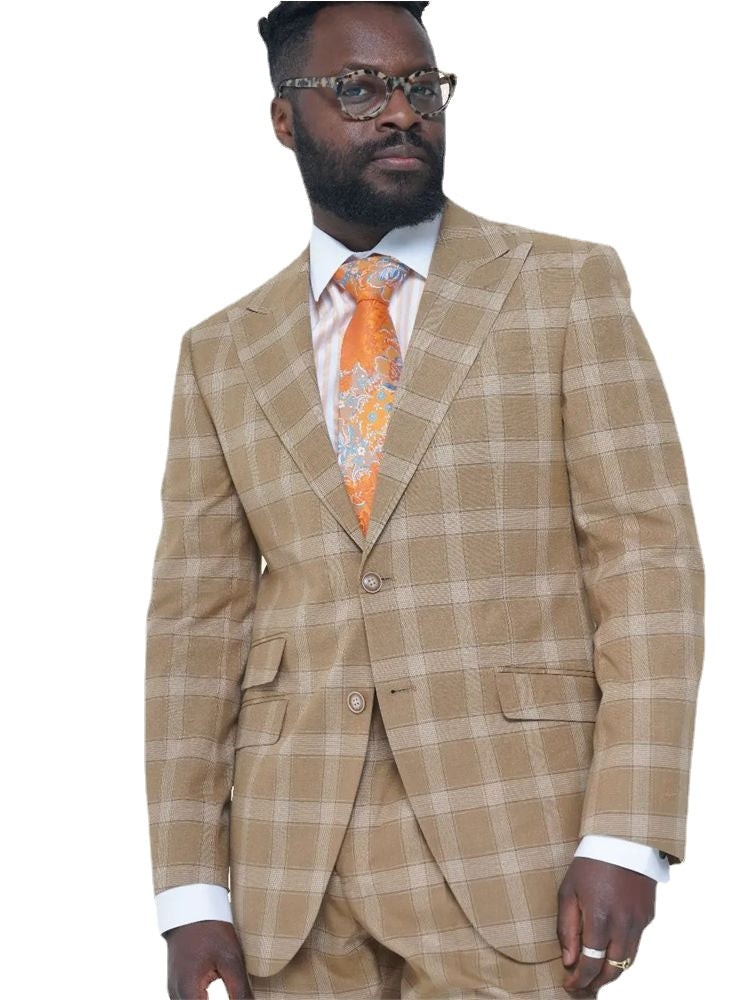 Wedding Men's Suits Slim Fit 2 Pieces Brown Check Two Button Custom Dress Gentleman Costume Blazer Sets