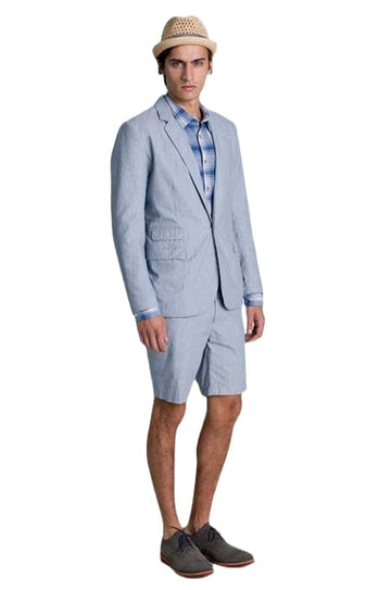 Tailored Light Blue Casual Summer Suits Short Pant 2pcs(Jacket+Pants+Tie)Custom Made Terno Beach Wedding Blazer