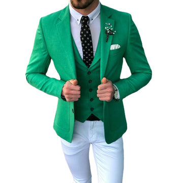 Green Blue Pink Men Suits Slim Fit 3 Piece White Pant Wedding Groom Prom Dress Tuxedo Coat Blazer Costume Homme