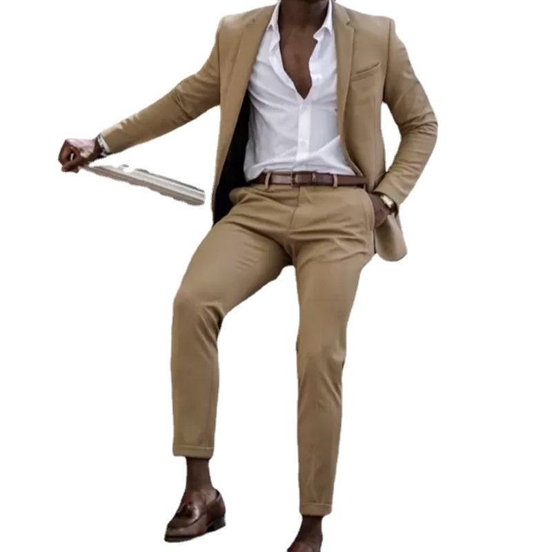 2 Pieces Suits Peak Lapel Slim Fit Business Suit Men Tailor Made Costume Homme (Jacket + Pants)