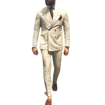 Coat Pant Designs Ivory Beige Double Breasted Men Suit Formal Slim Fit Gentle Blazer Custom 2 Piece Men suits Terno