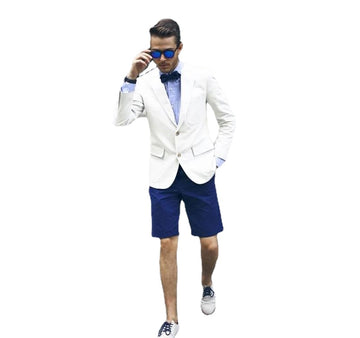 White Men Suits Casual Man Blazer Blue Short Pants Slim Customize Jacket 2 Pieces Costume Homme