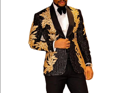 Men's Sequins Floral 2 Pieces Set Suits Singer Performance Wedding Groom Prom Tuxedo Tuxedos