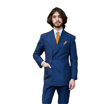 Double Breasted Prom Blazer Trousers Men Suits 2Pcs(Jacket+Pants+Tie)Royal Blue Classic Slim Fit Outfit