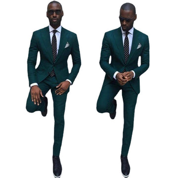 2 Piece Dark Lapel 2 Buttons Green Slim Men Suits Wedding Groomsmen Groom Tuxedos For Party Prom Business (Jacket+Pants)