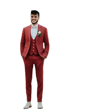 Dark Red Groom Beach Wedding Tuxedos Men Party Prom Pants Suits Coat Business Wear Outfit 3 Pieces