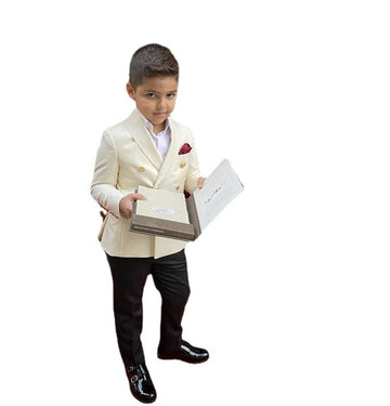 Ivory Jacket Black Pant Peak Lapel Boy Suits Costume Homme Men Suits Tuxedos Wedding Groom 2 Pcs Prom Slim Fit Kid Suits