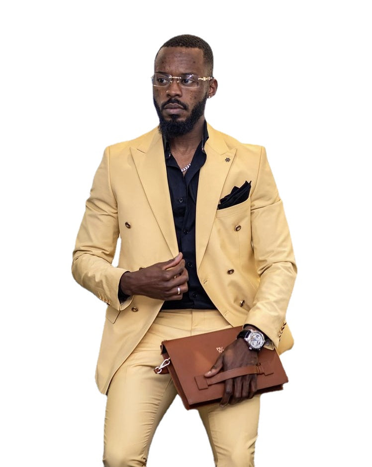 Costume homme jaune slim fit croisé, costume homme mariage marié smoking terno bal blazer pantalon veste pantalon 