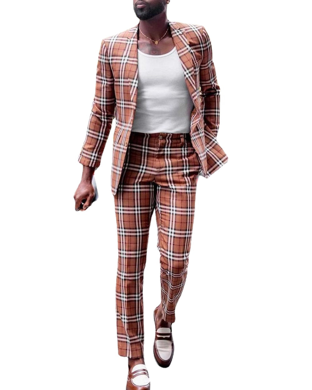 Dark Red Men Suit Tailor-Made 2 Pieces Blazer Pants Single Breasted Plaid Formal Business Causal Daily Party Tailored