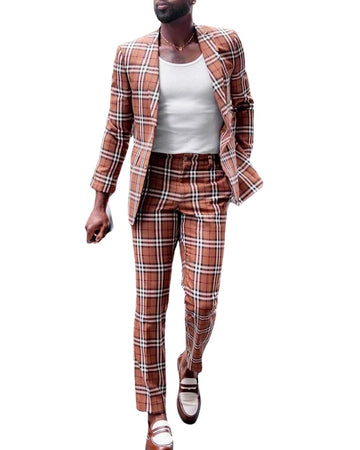 Dark Red Men Suit Tailor-Made 2 Pieces Blazer Pants Single Breasted Plaid Formal Business Causal Daily Party Tailored