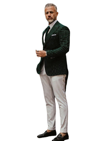 Men Suit One Piece Blaze Pinstripe Dark Green Modern Single Breasted Wedding Businesss Formal Causal Daily Prom Tailored