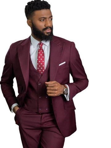 Purple Men's Suits Tailored 3 Pieces Blazer Vest Pants Peaked Lapel Single Breasted Pure Wedding Groom Custom Made Plus Size