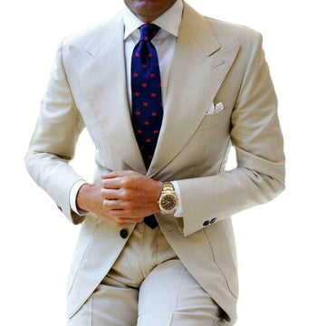 Beige Men Suits Wide Peak Lapel Tuxedo Costume Homme Terno Masculino Slim Fit Blazer 2 Pieces (Jacket+Pants)