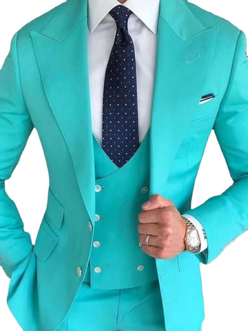 Wedding Men's Suit Mint Green Two Button Slim Fit Custom Large Size  Dress Tuxedo Costume 3 Pieces (Jacket+Pants+Vest)