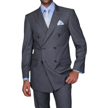 Dark Grey Wedding Suits with Double Breasted Slim Fit British Style Custom Made Groom Tuxedo 2 Piece Jacket Pants