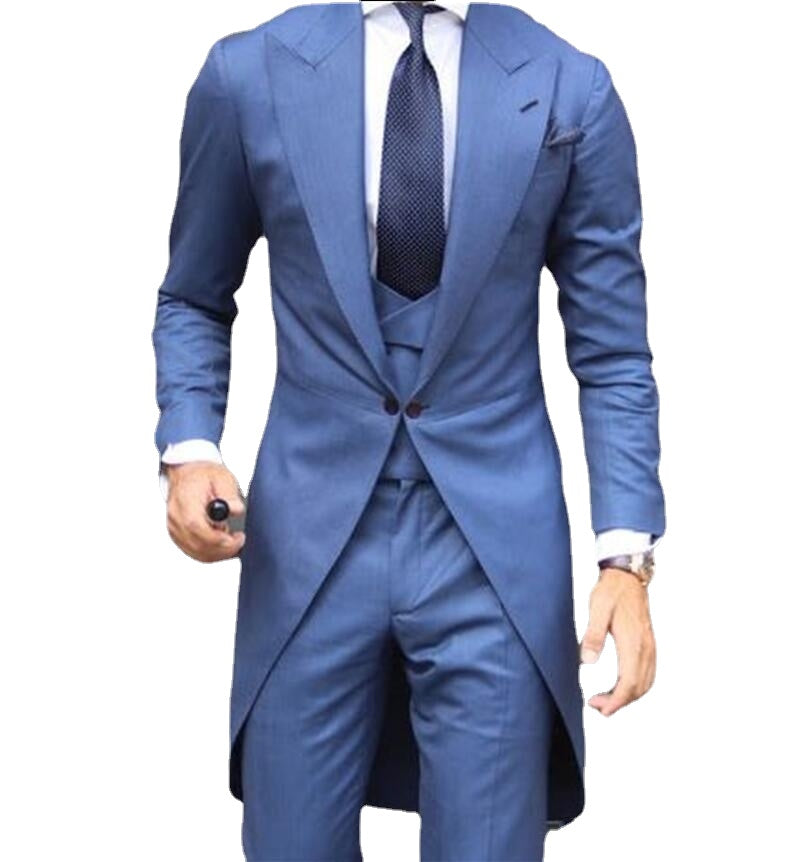 One Button Groomsmen Peak Lapel Groom Tuxedos Men Suits Wedding/Prom/Dinner Best Man Blazer 3 Pc(Jacket+Pants+Tie+Vest)