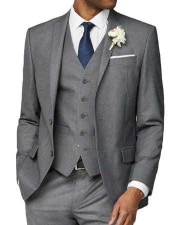 Grey Men Suit Slim Fit Wedding Groom Tuxedo 3 Pieces Formal Business Blazer Banquet Jacket Vest Pants Custom Made