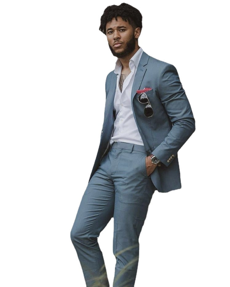 Custom Made Dusty Blue Blazer Trousers Men Suits Slim Fit Groom Tuxedo Wedding Business Party Male Clothing 2Pieces Jacket+Pants