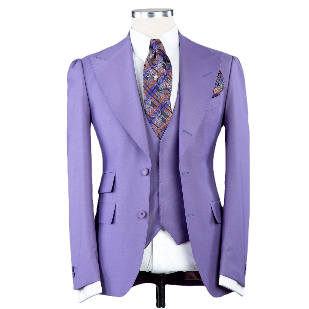Purple Solid Color Men Suits for Wedding 3pcs Jacket Vest Pants Groom Blazer Tuxedo Formal Business Party Prom Outfits