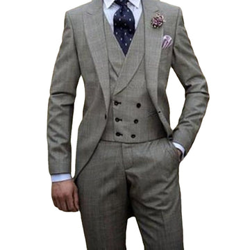 Men Suits Custom Dark Grey Slim Fit 3 Piece Jacket Vest Pants Set For Groom Wedding Party Tuxedo Formal Business Blazer Costume