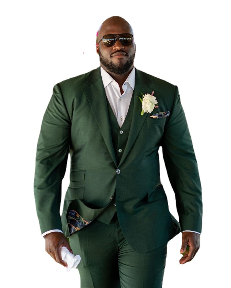 Plus Size Men Suits Green Notched Lapel Wedding Tuxedos Custom Made Blazer Suits 3 Pieces Suits Set Party Prom