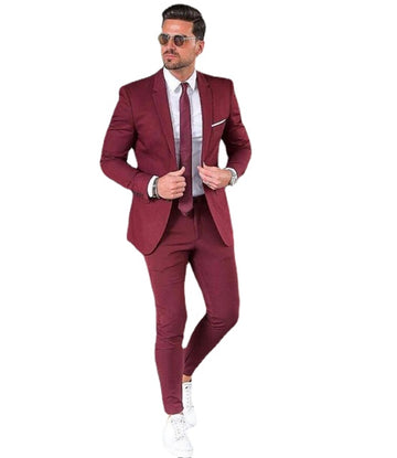Custom Burgundy Men Suit Blazers 2 Pieces Red Suit Groom Wedding Suits Notched Lapel Men Tuxedos