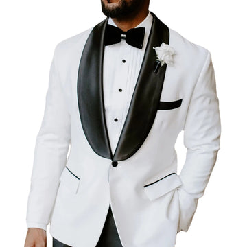 White Men Suits with Black Shawl Lapel for Wedding Terno Slim Fit Groom Tuxedo 2 Piece Jacket Pants Costume