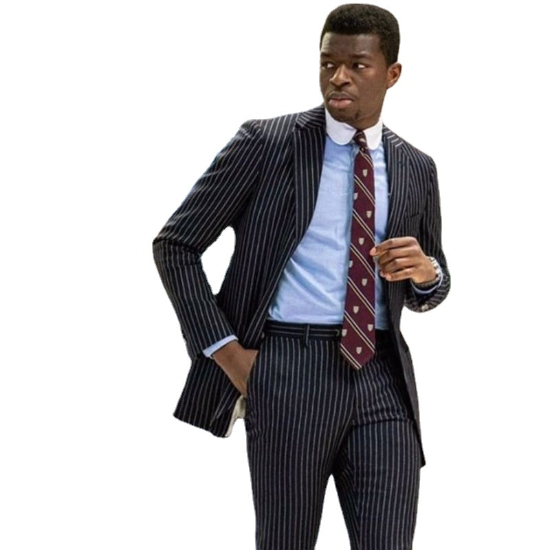 Stripe Black Business Men Suits 2 Pieces Slim Fit Groom Prom Tuxedos for Wedding Party Blazer (Jacket+Pants)