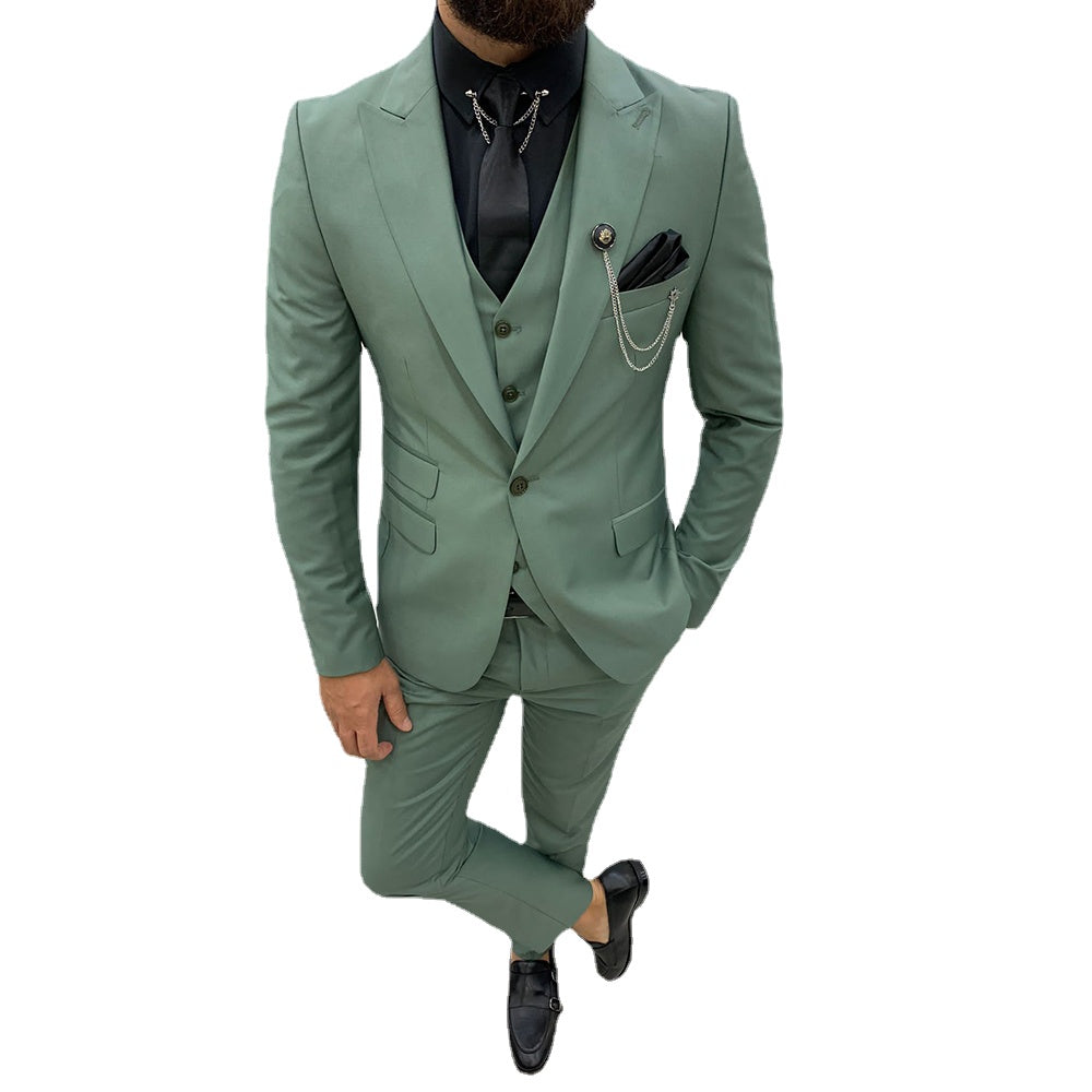 Men Suit Slim Fit Wedding Groom Wear Peak Lapel One Button Business Suit Blazer (Jacket+Pant+Vest) Costume Homme