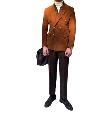 Italian Corduroy Men Blazer Homme Luxe Slim Fit Double Breasted Groom Suit Jacket Wedding Dinner Prom Tuxedo Coat