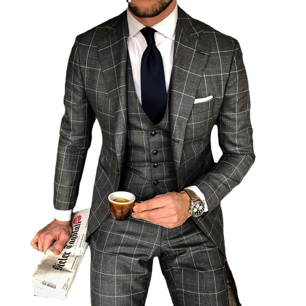 Plaid Men Suits Slim Fit Formal Business Blazer Wedding Groom Tuxedo Costume Homme British Plaid Suit