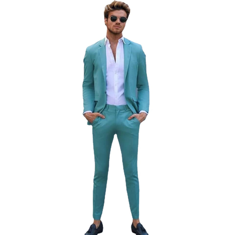Teal Slim Fit Prom Suits Notched Lapel Groomsmen Tux Beach Wedding Tuxedos Men Blazers One Button Formal Suit