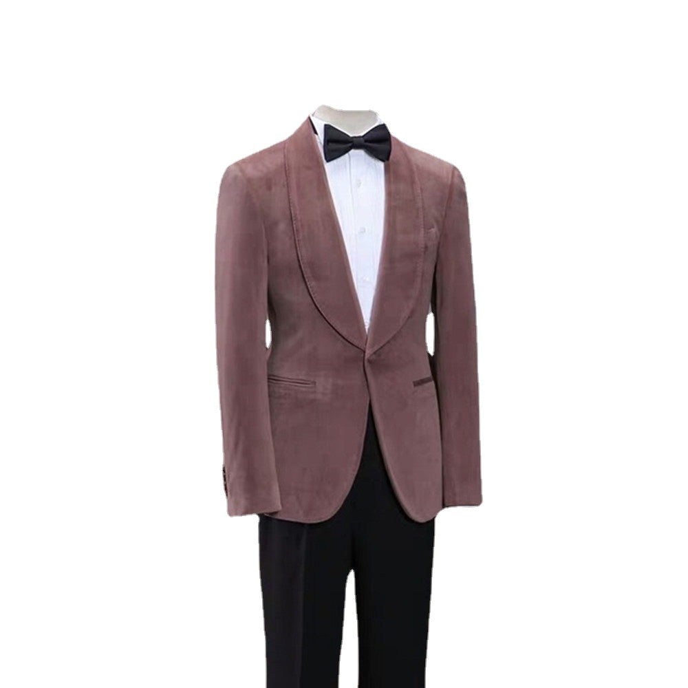 Pink Velvet Men Suit For Wedding Blazer Party Dinner Groom Wear Blazer Best Man Wear 2 Pieces (Jacket+Pants)