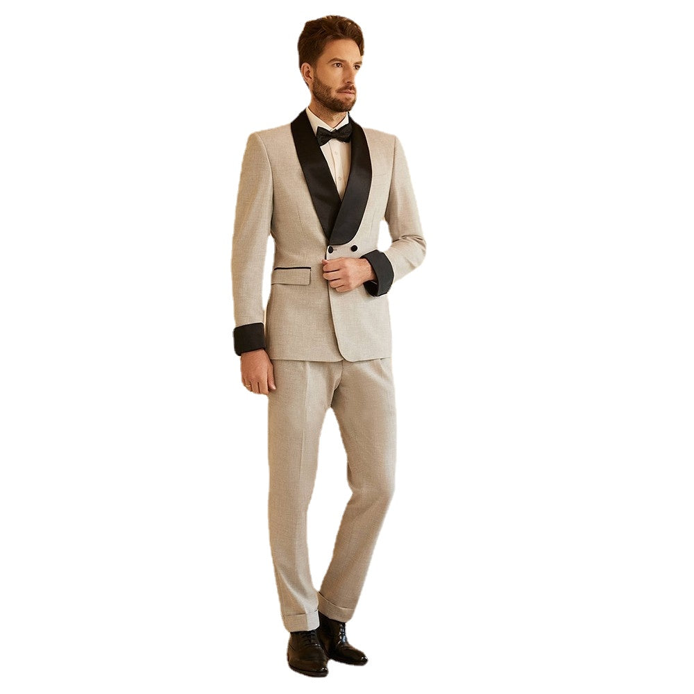 Men Suits Slim Fit Shawl Lapel Double Breasted 2 Pieces Wedding Suits Groom Tuxedos Blazer Pants Costume Homme